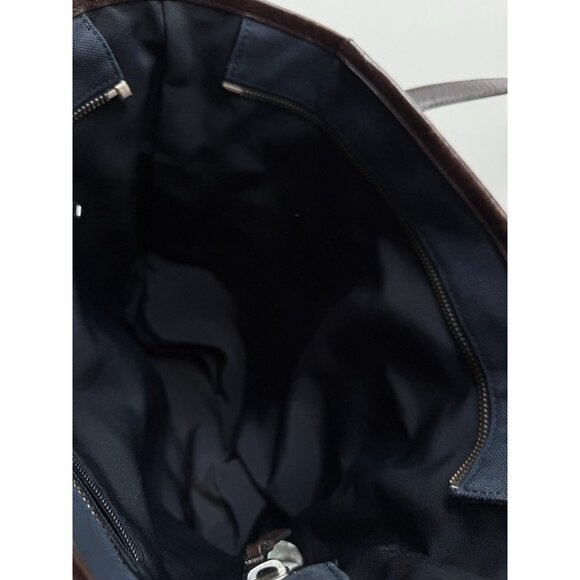 BANANA REPUBLIC Navy Cotton Canvas Brown Leather Trim Tote Bag Purse - Picture 11 of 12